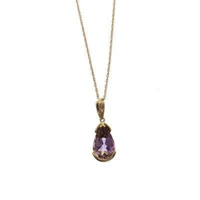 14K Gelbgold Birnenform hellvioletter Amethyst Halskette 18'' langes loses Seil