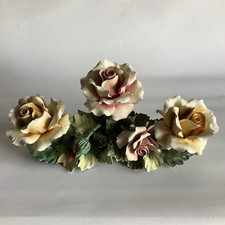 Vtg Mollica Capodimonte Italy Porcelain Roses Floral Arrangement Centerpiece 13"