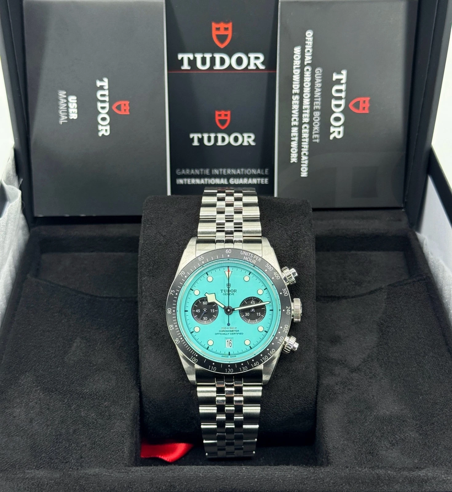 Unworn Tudor Black Bay Chrono 41mm, Flamingo Blue, 79360N, dated