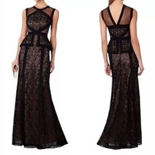 BCBG MAX AZRIA Viviana Illusion  Lace Peplum Gown - 0