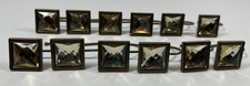Rhinestone Shower Curtain Hooks Yellow Gold Faceted Square Geometric 12 Pc