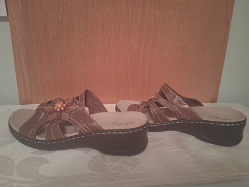 Clarks Leather Slide Sandals Brown Size 10