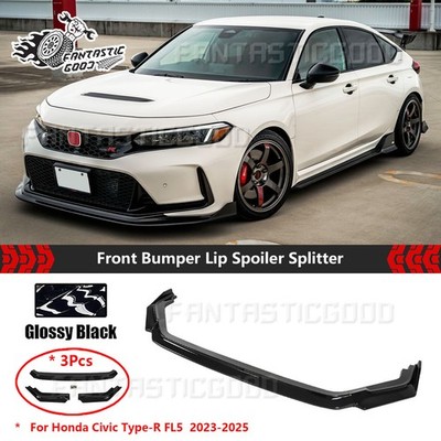 For Honda Civic Type-R FL5 23-25丨Glossy Black V Style Front Bumper Lip Splitter