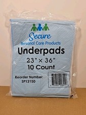 Secure Underpads 23x36 Disposable Bed Pads 10 Count Incontinence Chux NEW Blue