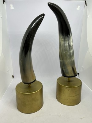 Regina Andrew Daylon Horn Sculptures - Pair of Cow Or Buffalo Horns on Brass