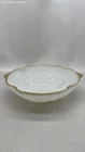 Milk Glass White Grape Leaf Pattern Bowl Gold Rim Scalloped Edge Vintage