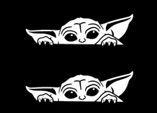 Baby Yoda Peeking TWO White Vinyl Decals Car Truck Window laptop notebook tablet