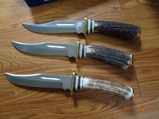 STEEL STAG 10 1/2'"FIXED BLADE KNIFE ELK ANTLER HANDLE 440S.S. BLADE LEATHER SHE