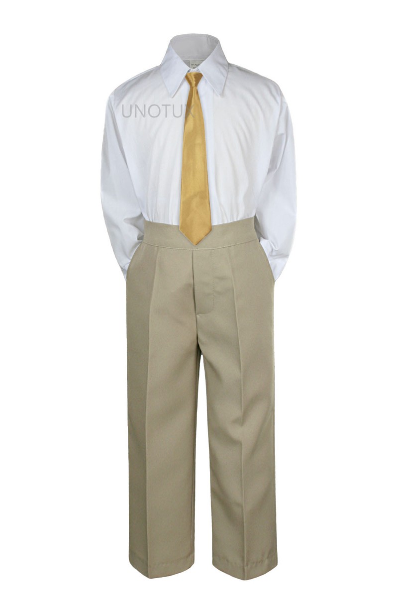 khaki pants white shirt tie