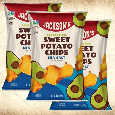 Jackson's SEA SALT Sweet Potato Chips Kettle W Avocado Oil 5 oz. (3 Bags)