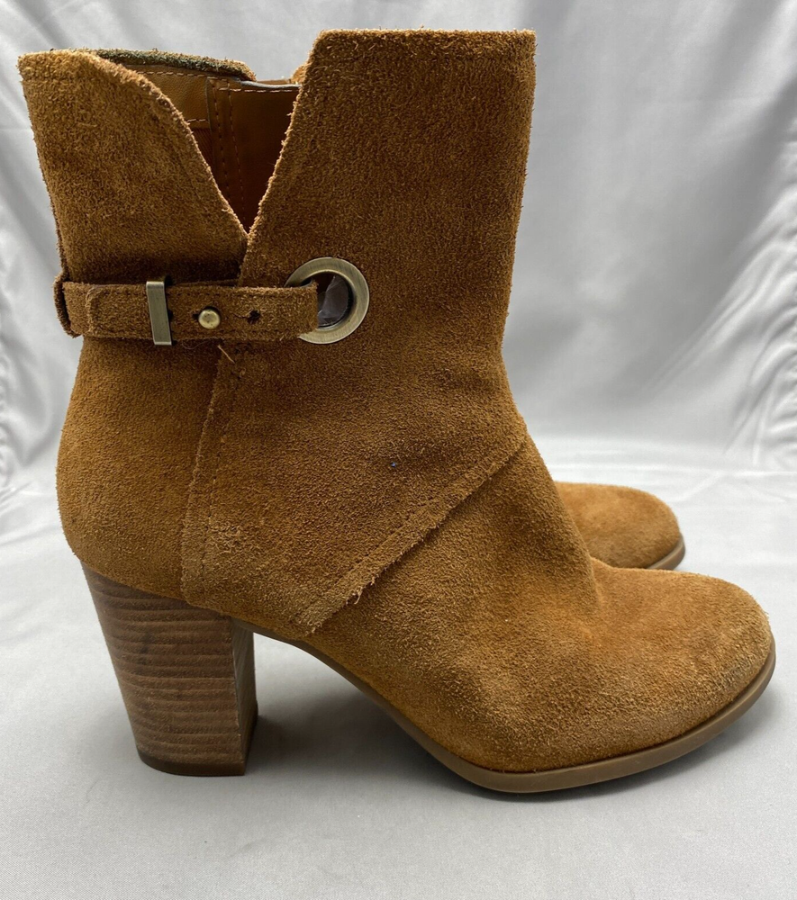 Koolaburra Ugg Ankle Boots 7 Chestnut Brown Suede Samiah Buckle Heeled Bootie