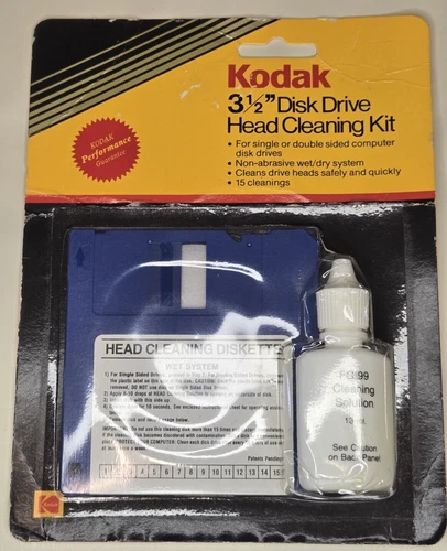 NOS Kodak 3.5" Disk Drive Head Cleaning Kit 1986 Sealed