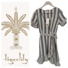 BNWT TIGERLILY LADIES KAPONO WRAP DRESS (BLUE STRIPE) 6/XS RRP $179.99