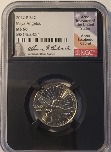 2022-P 25C Maya Angelou Quarter NGC MS66 Cabral Signed Holder 6581462-084