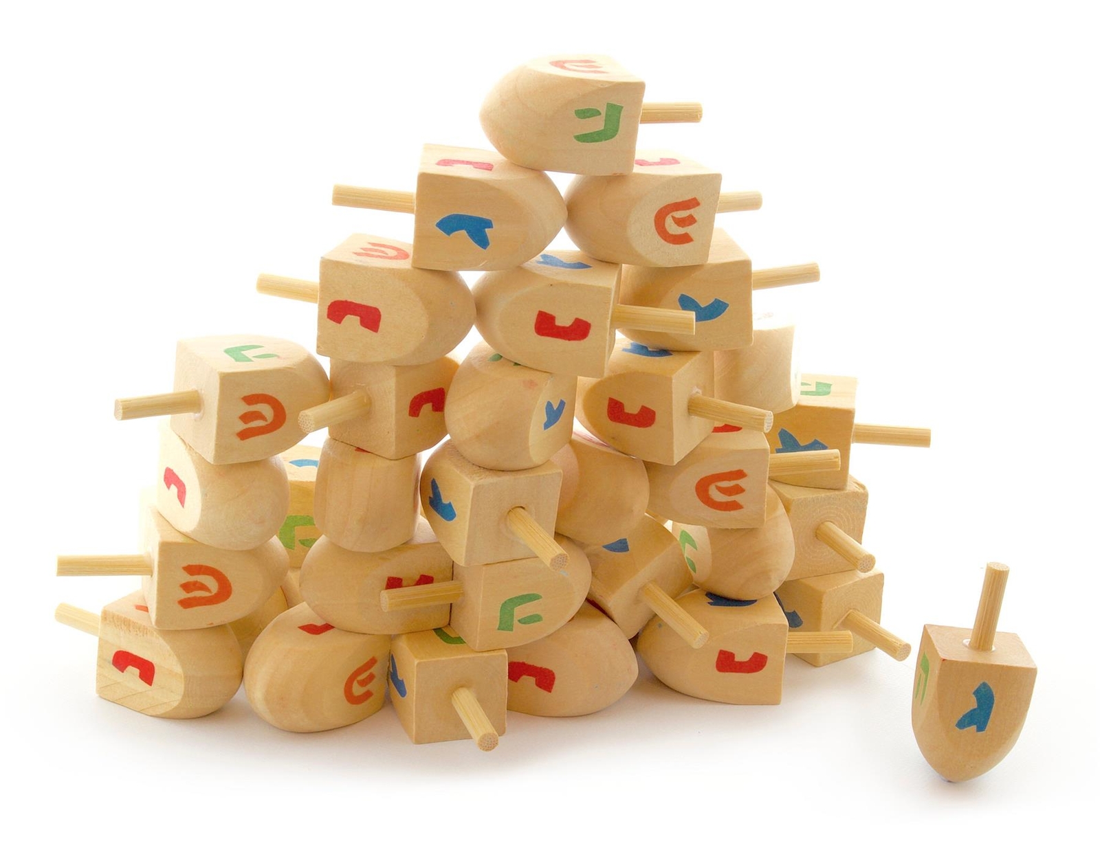 Wooden Hanukkah Dreidels Coloured Letters 4cm Chanukah Dreydl Jewish Game