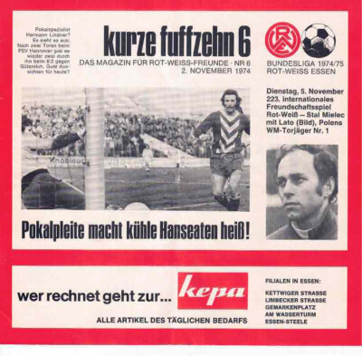 Football programme booklet 74/75 Liga red Weiß Essen-Hamburger SV