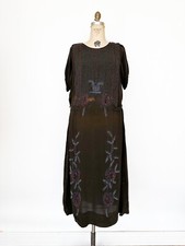 Vintage 1920s 20s Beaded Flapper Dress Roses M L TLC