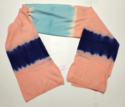 New $450 Crush Scarf 100% CASHMERE Pink Blue Wave Tie Dye Knit WAYA Large 80x25