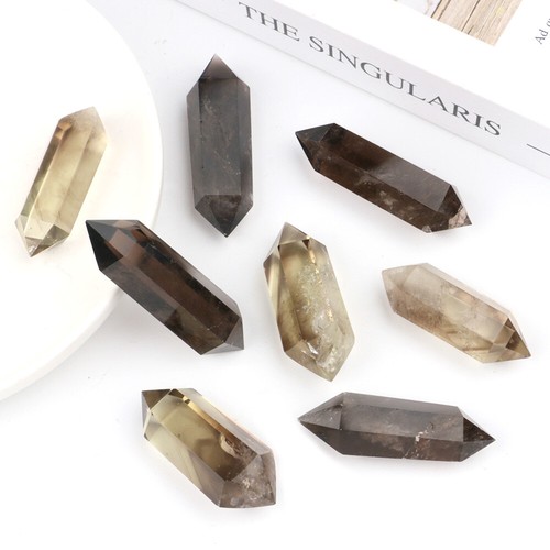 1PC Natural Smoky Quartz Double Point Crystal Tower Reiki Healing Ornament Gift - Imagen 9 de 20