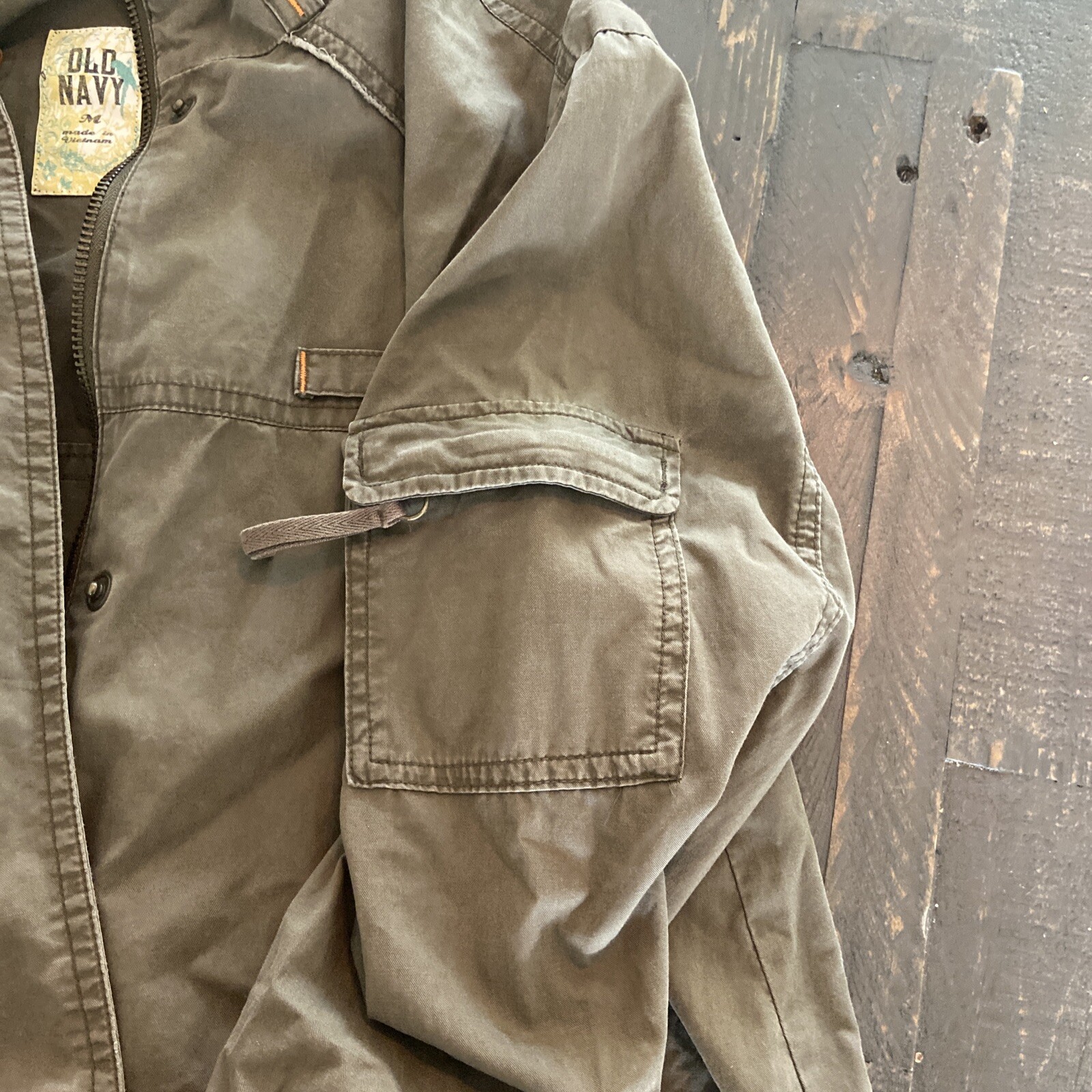 Old Navy Men’s Medium Jacket Green Cotton Zip Up Button Front Pockets