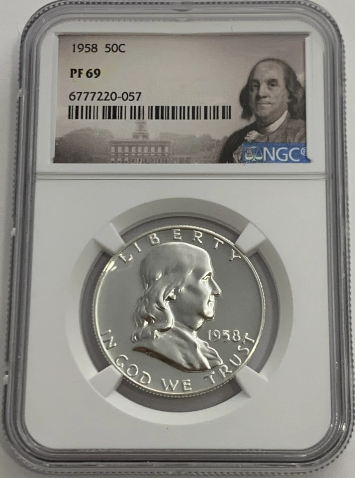 1958 NGC PF69 Proof Ben Franklin Half Dollar 50c 90% Silver Portrait Label - Image 3 of 3