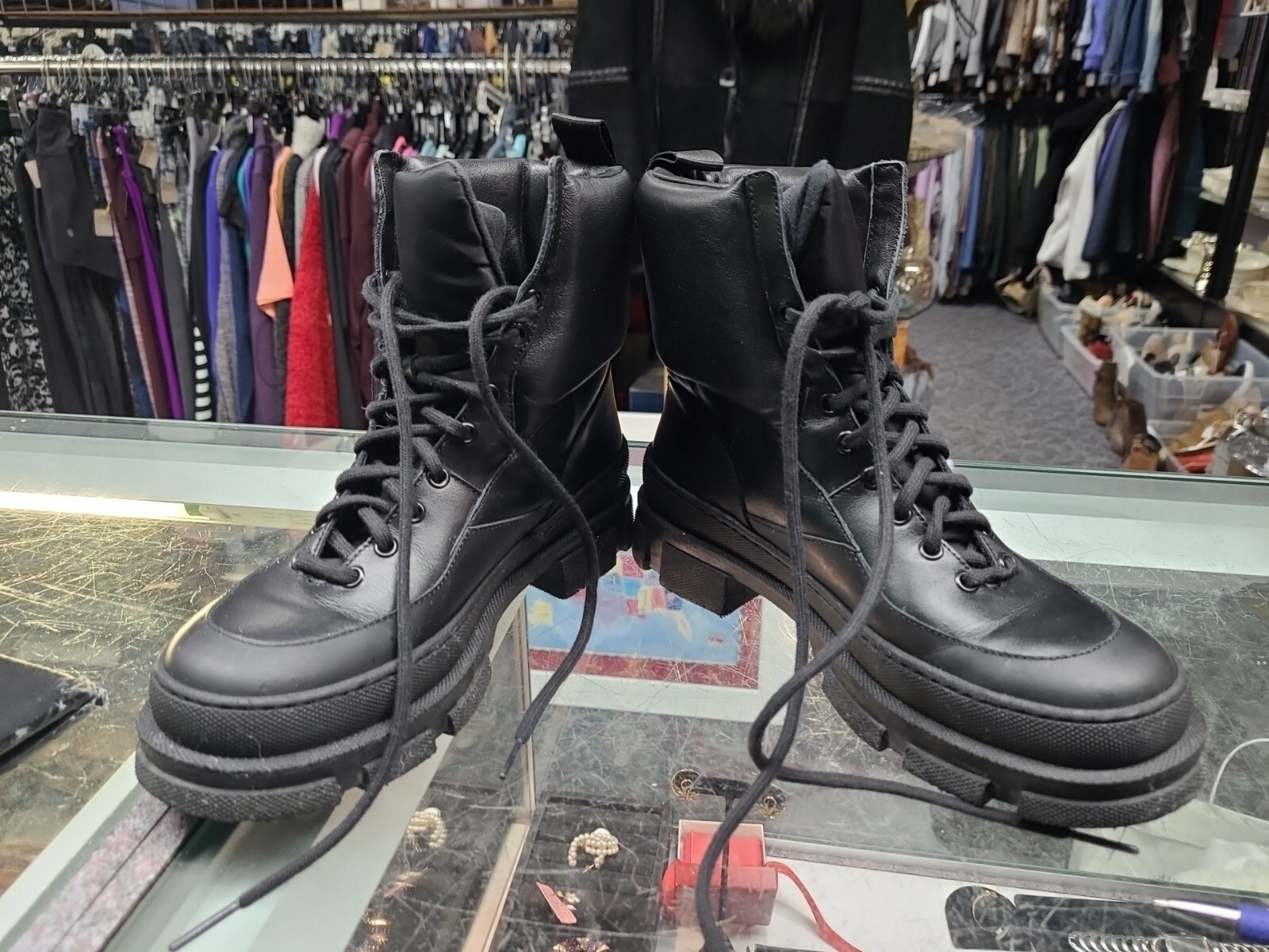 GANNI HIKING MIX COMBAT BOOTS WOMEN SHOES Size 38 Gem