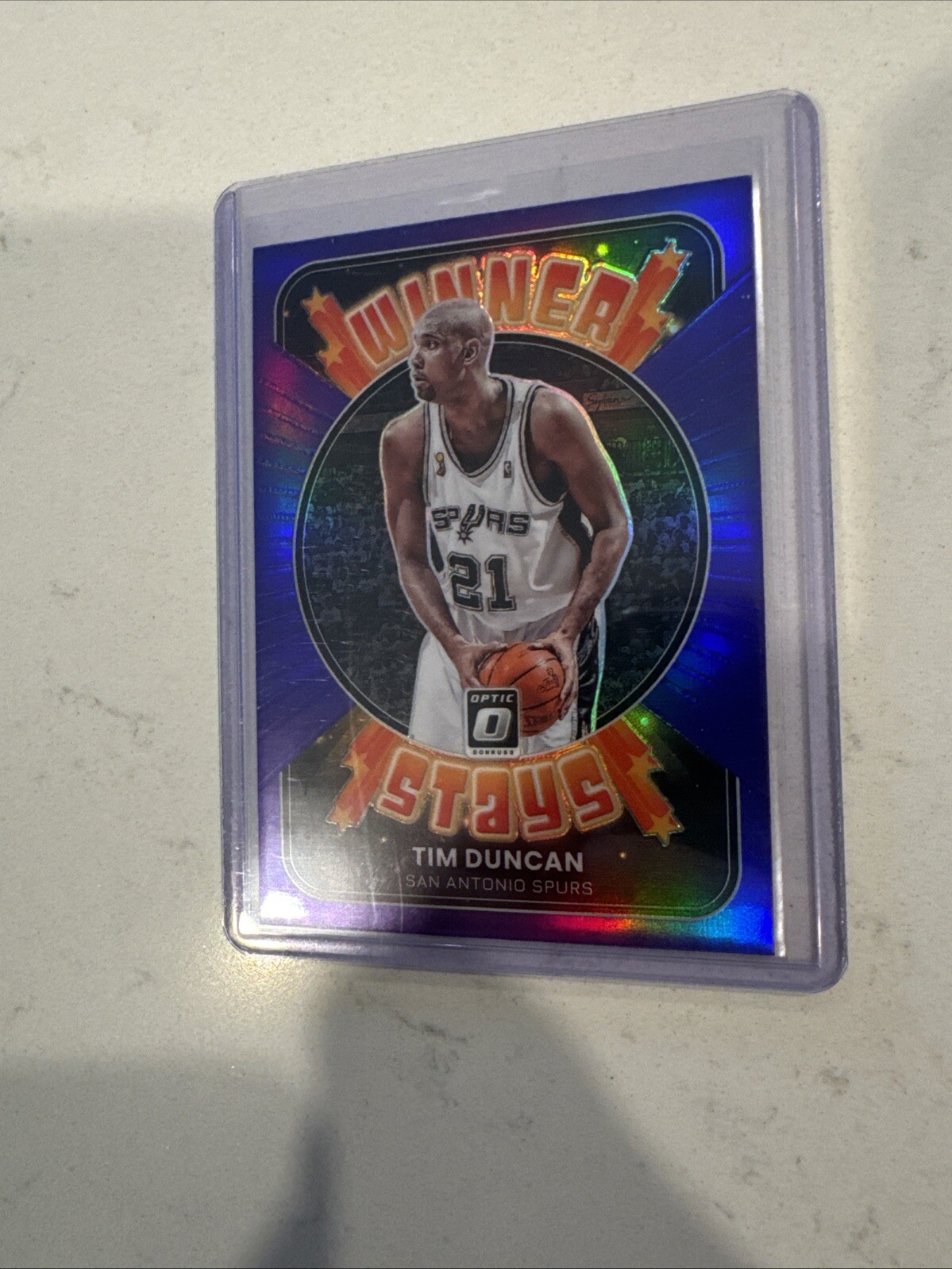 2021-22 Panini Donruss Optic Winner Stays Purple Prizm Tim Duncan #19 Basketball Card