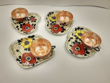 Japón Snack/Almuerzo Set 4 Platos y 4 Tazas Puente Floral Set 8 Piezas De Colección
