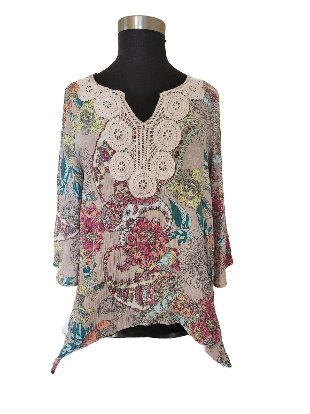 Spense Multicolor Floral Paisley Boho Peasant Blouse Top Women's Plus Size 1X