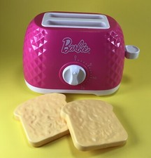 KIDS SIZE PLAY KITCHEN ACCESSORY PRETEND BARBIE PINK TOY TOASTER FOOD LOT WORKS