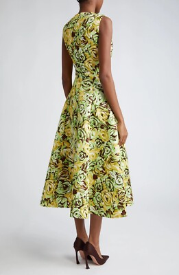 Emilia Wickstead Madi Womens Sleeveless Flotal Twill Midi Dress Green Lemon  US 2 | eBay