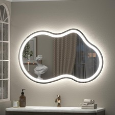 24x36 Inch Asymmetrical LED Bathroom Mirror, Irregular Cloud LED Lighted Vani...
