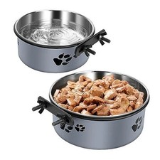 Hanging Dog Bowls for Kennel, Stainless Steel Attachable M 34oz 25oz Grey