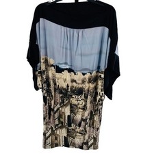 BCBG MaxAzria Size S CityScape Print Silky Dress Cocktail Mini Colorblock Retro