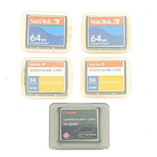 Lot of 5 Vintage CompactFlash Memory Cards SanDisk 64MB 32MB Canon FC-32MH