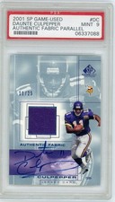 2001 SP Game Used Authentic Fabric Daunte Culpepper Patch Auto /25 PSA 9