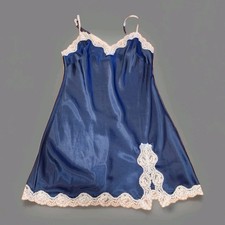 Victoria's Secret Women's Small Slip Nighty Lingerie Blue Satin  White Lace