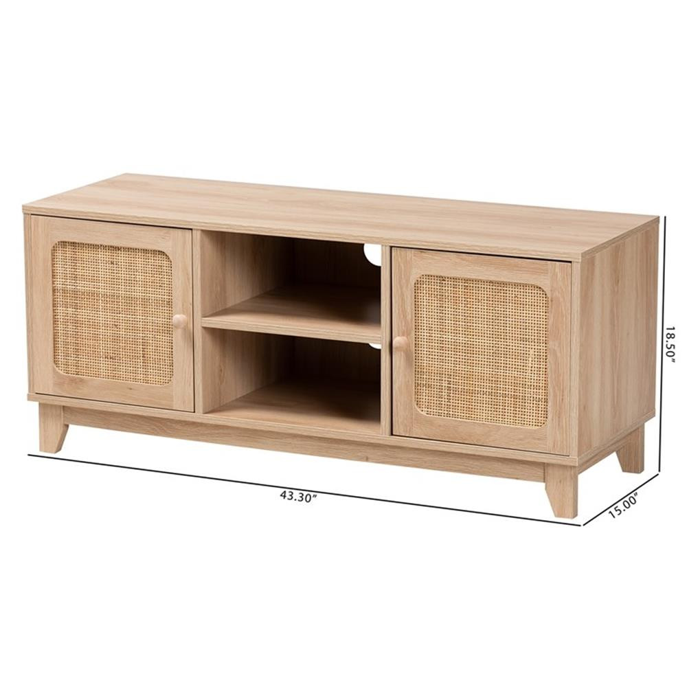 Baxton Studio Elsbeth Brown Finished Wood and Natural Rattan 2-Door TV Stand