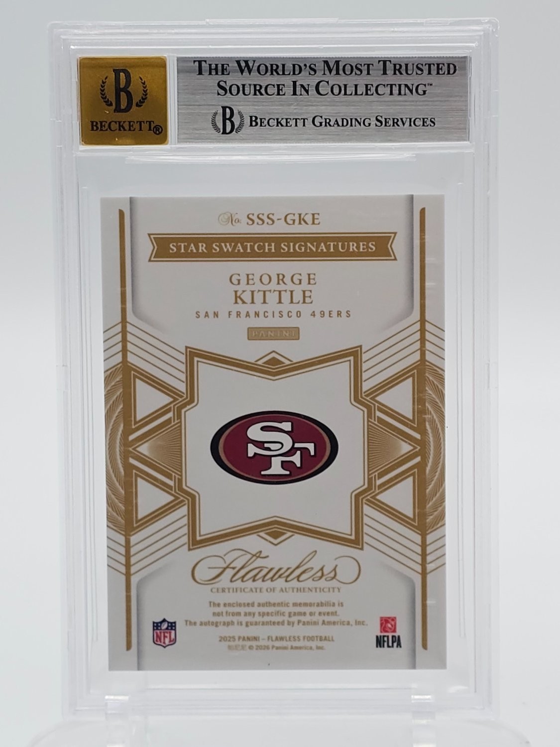 GEORGE KITTLE 2025 PANINI FLAWLESS PLATINUM AUTO PATCH 1/1 #11 49ERS BGS 9 Q2754 view 2