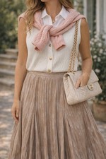 Maeve Anthropologie Pleated Rose Gold Metallic Skirt Knee Length Size Medium