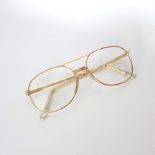 Vintage 90s Gold Metal Frame Aviator Clear Lens Glasses with Case New Old Stock