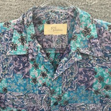 Vintage Hawaiian Shirt Mens Small Blue Floral Camp Button Up King Kalakaua  