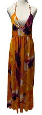 En Focus Studio Maxi Floral Dress Size 8 Halter V-Neck Tie-Back Boho Orange