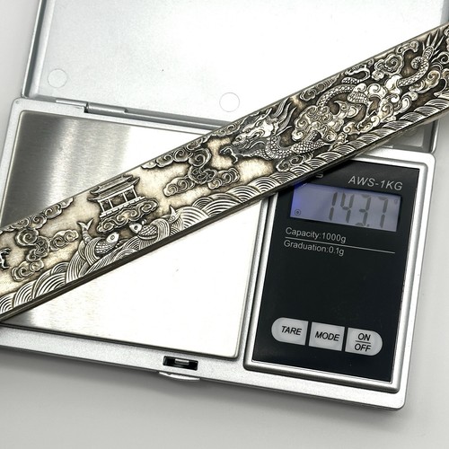 Antique Chinese Silver Dragon Rulers – Pair | Hand-Etched Qing Dynasty Style - Picture 11 of 12