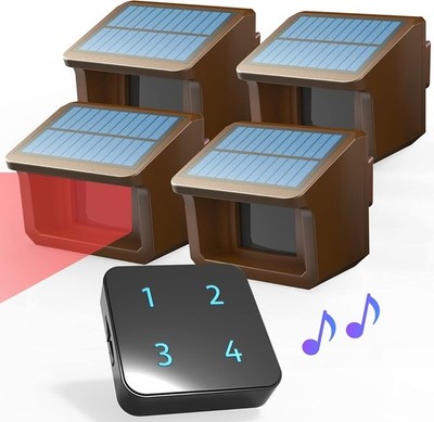 HTZSAFE 1/2 Mile Solar Power Driveway Alarm System 1 Receiver + 4 Sensors