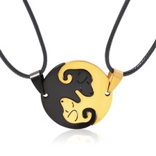 Cat Yin Yang Necklaces for Women Men, Stainless Steel Matching Couples Puzzle Pe
