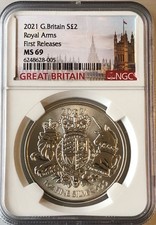 1oz silver 2021 NGC MS-69, GB Royal Arms, First Release, Low mint, Top-Pop.