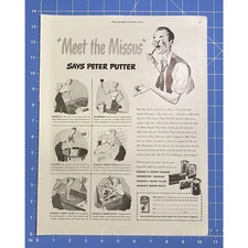 Vtg Print Ad Peter Putter Woman Doing Household Maintenance Chores 13.5" x 10.5"