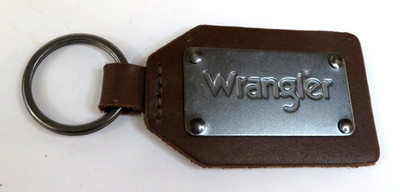 Vintage Keychain WRANGLER Key Ring Faux Leather & Metal Fob Jeans & Apparel