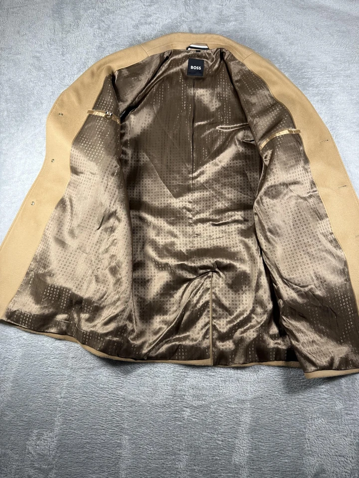 BOSS Coat Mens 46R Camel Brown Overcoat Topcoat Classic Winter Made Portugal - Image 4 of 4